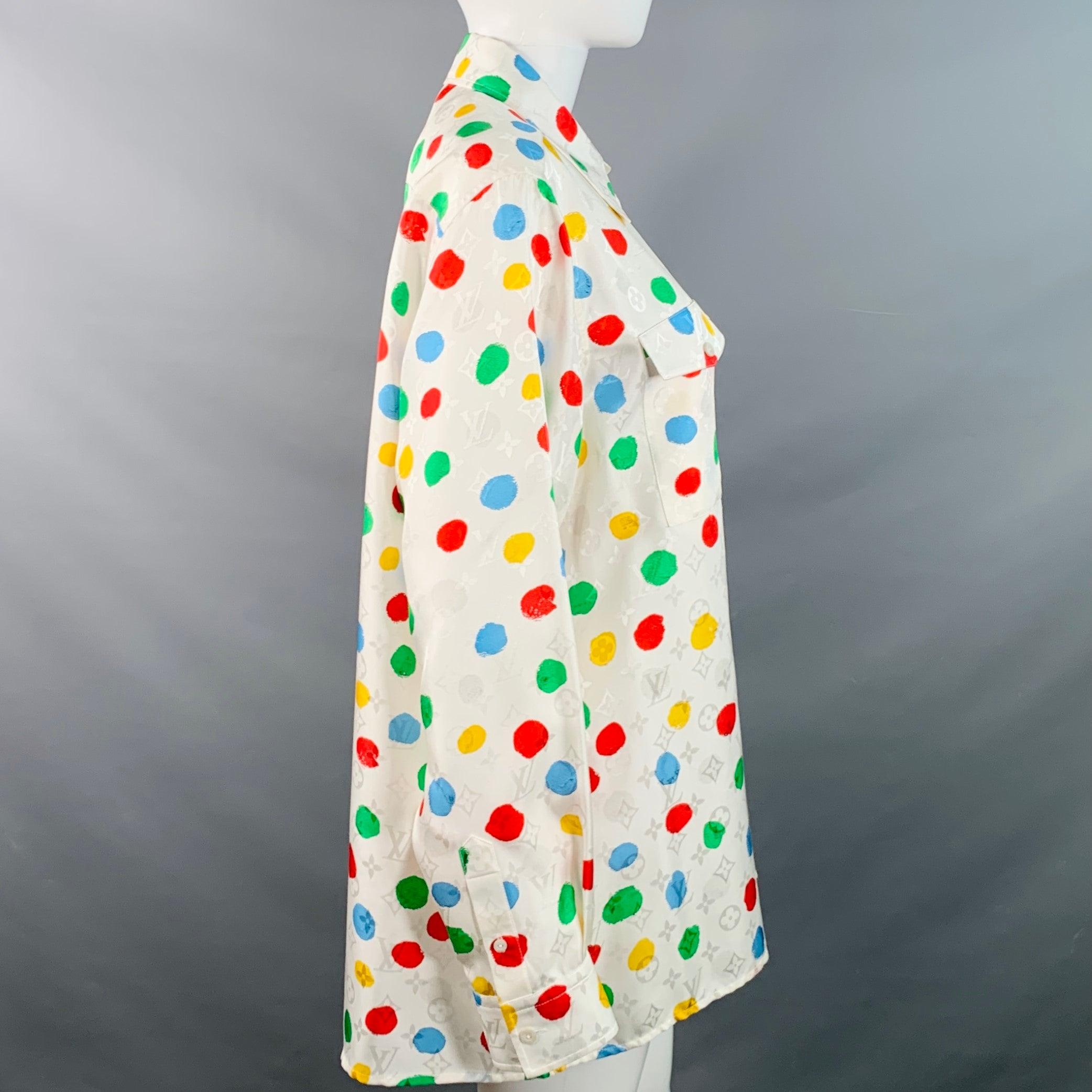 LOUIS VUITTON x YAYOI KUSAMA Size M White Multi Color Silk Monogram Dots Button Up Shirt In Excellent Condition For Sale In San Francisco, CA