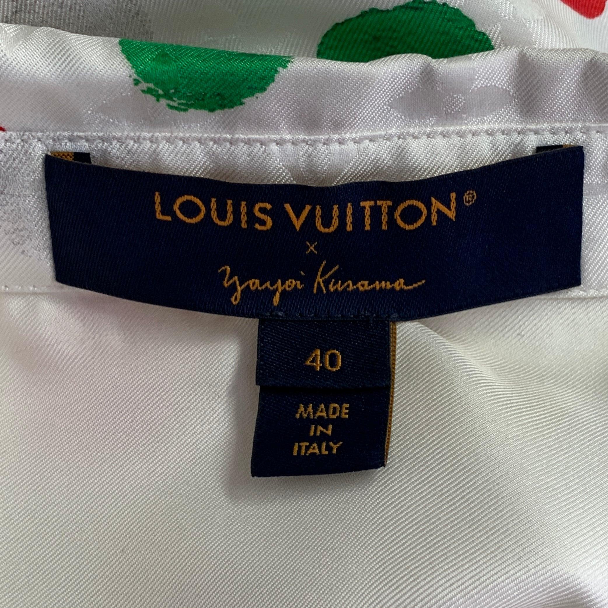 LOUIS VUITTON x YAYOI KUSAMA Size M White Multi Color Silk Monogram Dots Button Up Shirt For Sale 1