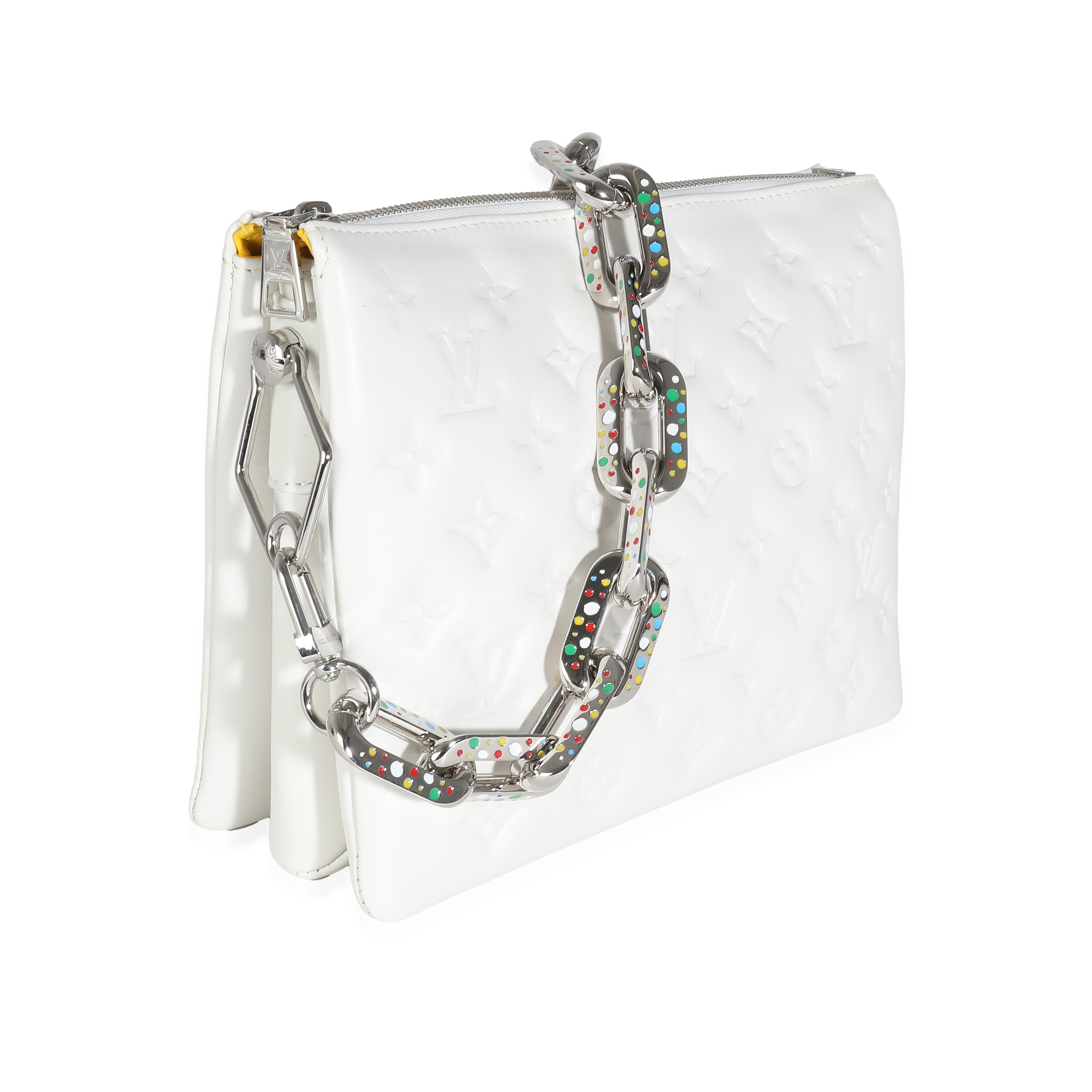 Gray Louis Vuitton x YK White Monogram Embossed Puffy Lambskin Coussin PM For Sale