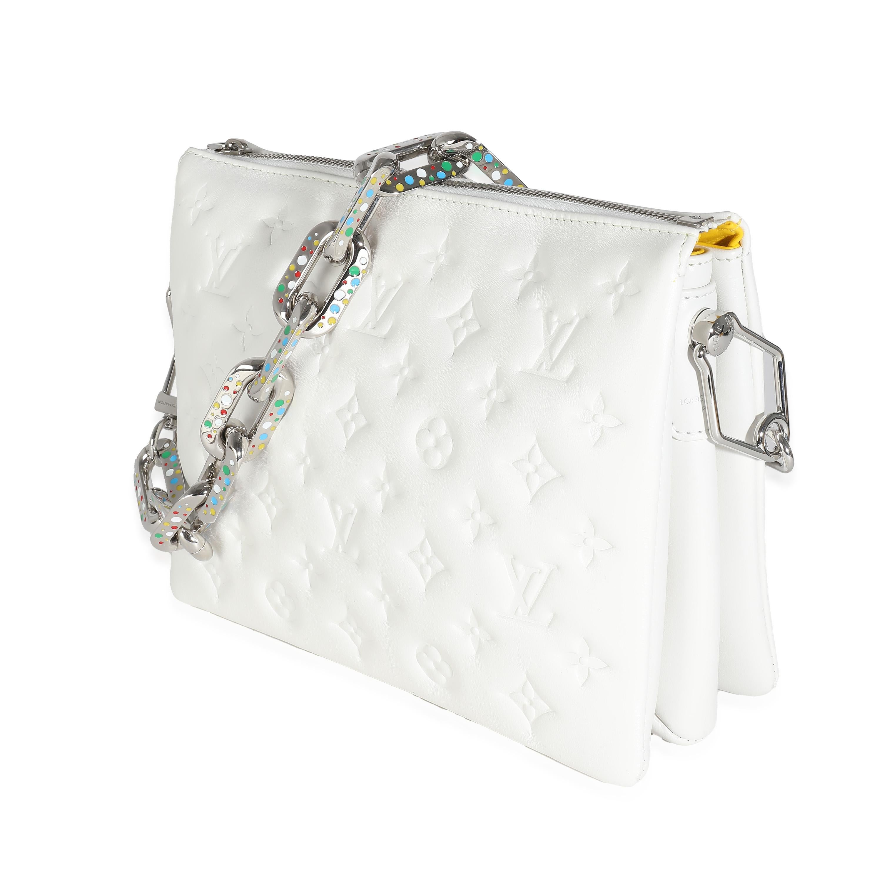 Louis Vuitton x YK White Monogram Embossed Puffy Lambskin Coussin PM In Excellent Condition For Sale In New York, NY