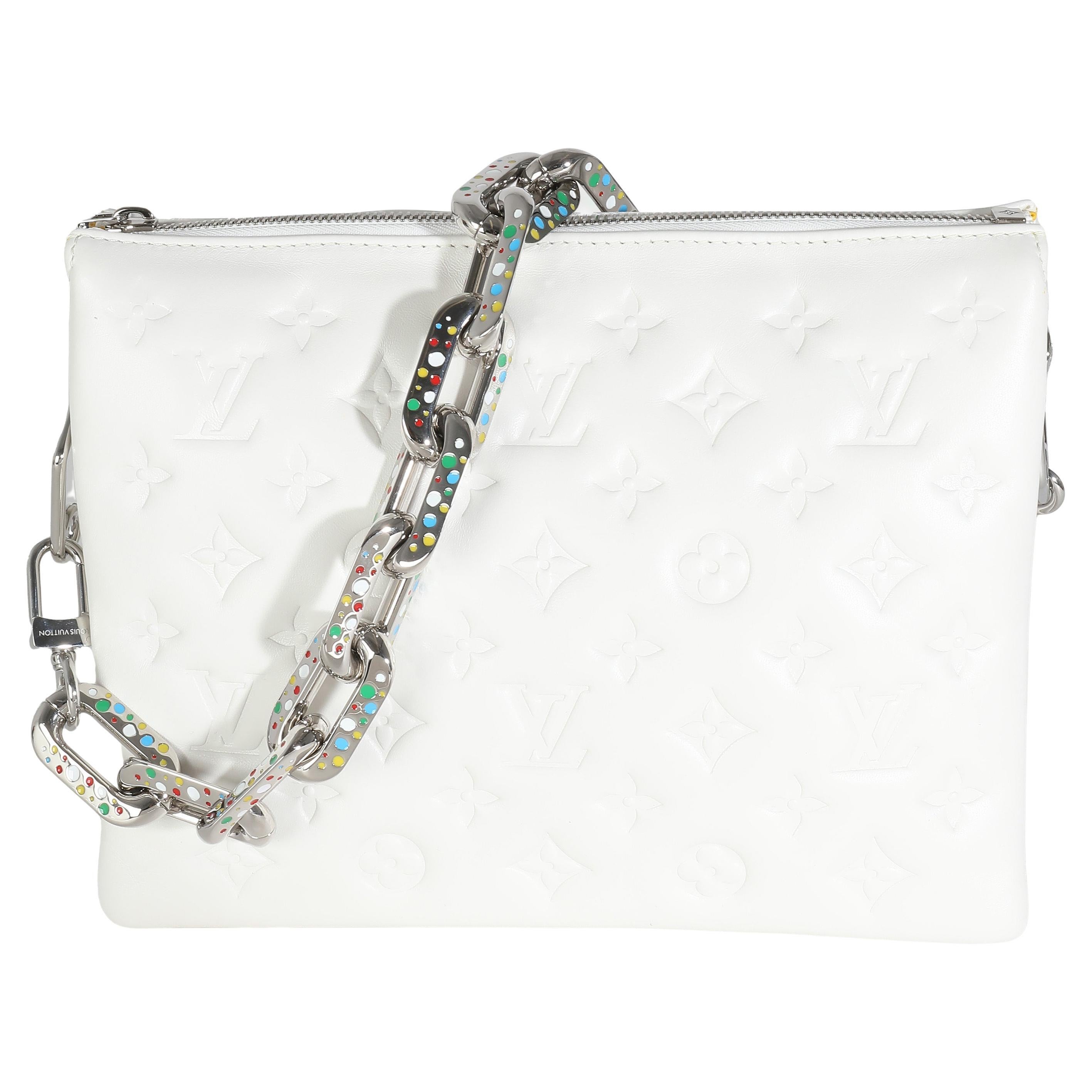 Louis Vuitton x YK White Monogram Embossed Puffy Lambskin Coussin PM For Sale