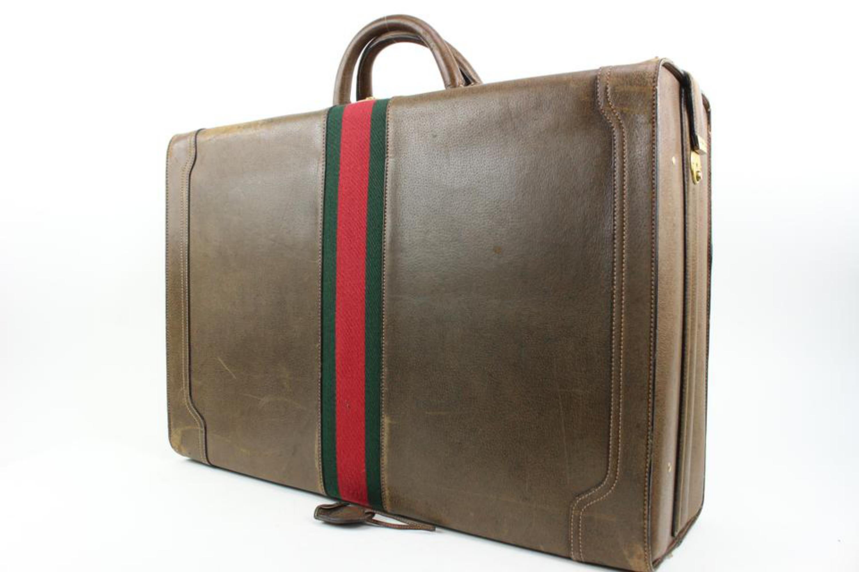 Gucci XL Brown Leather Web Suitcase Hard Trunk s214g91
Made In: Italy
Measurements: Length:  25