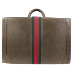 Gucci XL Brown Leather Web Suitcase Hard Trunk