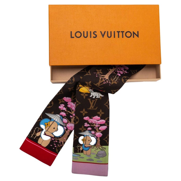 Louis Vuitton Takashi Murakami Multicolor Silk Scarf Black bandeau LV  authentic