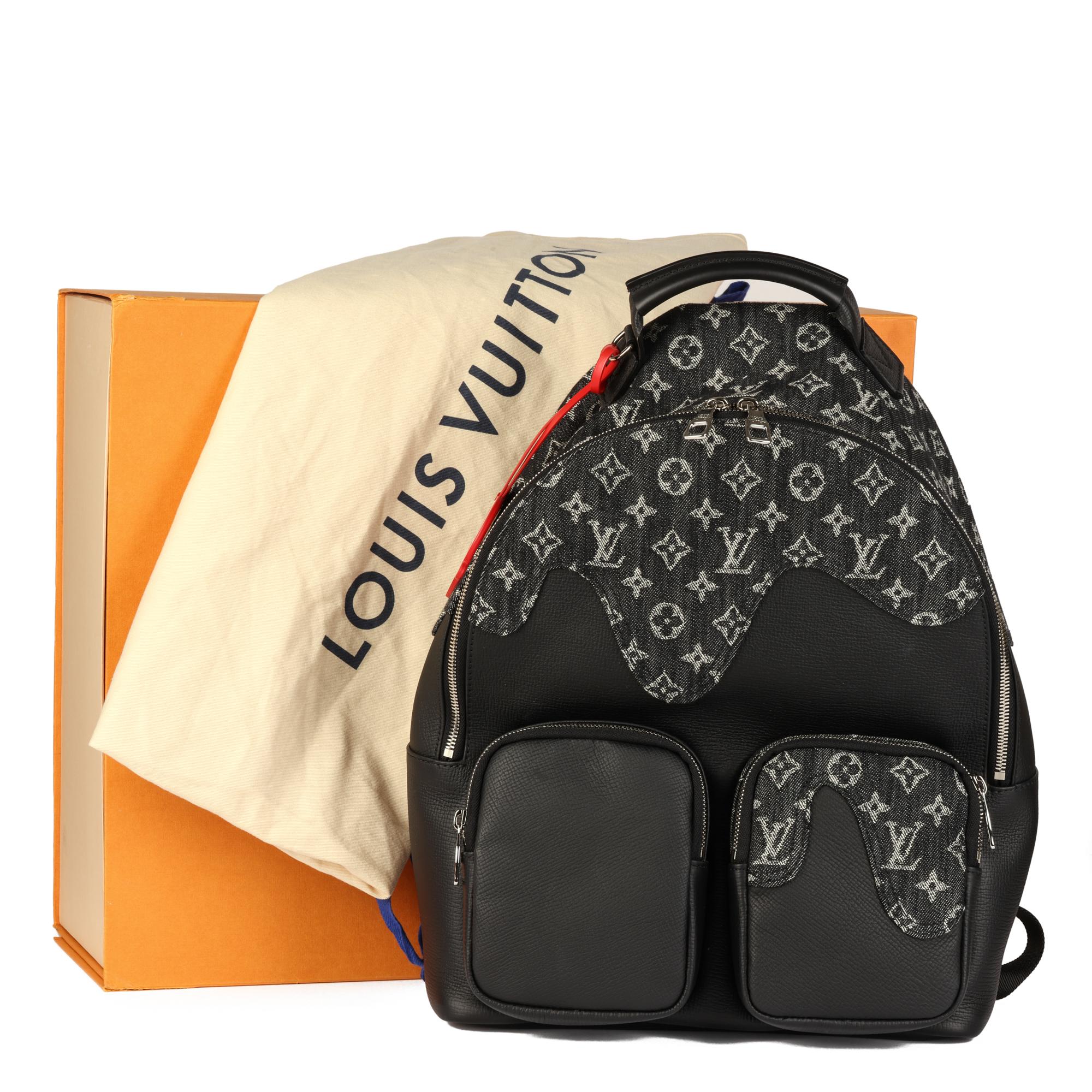 Louis Vuitton xNigo Navy Taurillon Leather & Monogram Denim MultiPocket Backpack For Sale 5