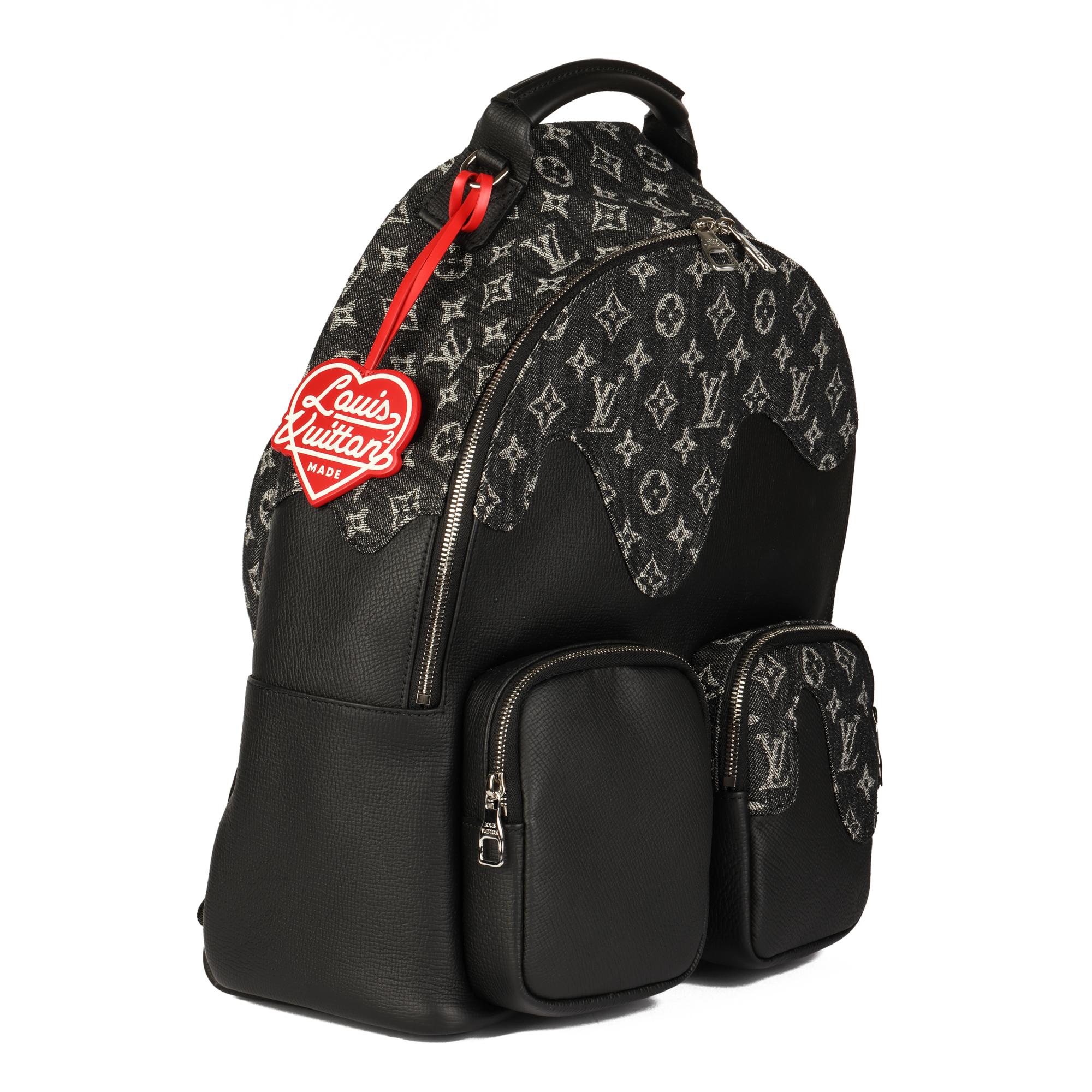Louis Vuitton xNigo Taurillon Rucksack aus Leder mit Monogramm und Denim- MultiPocket (Schwarz) im Angebot