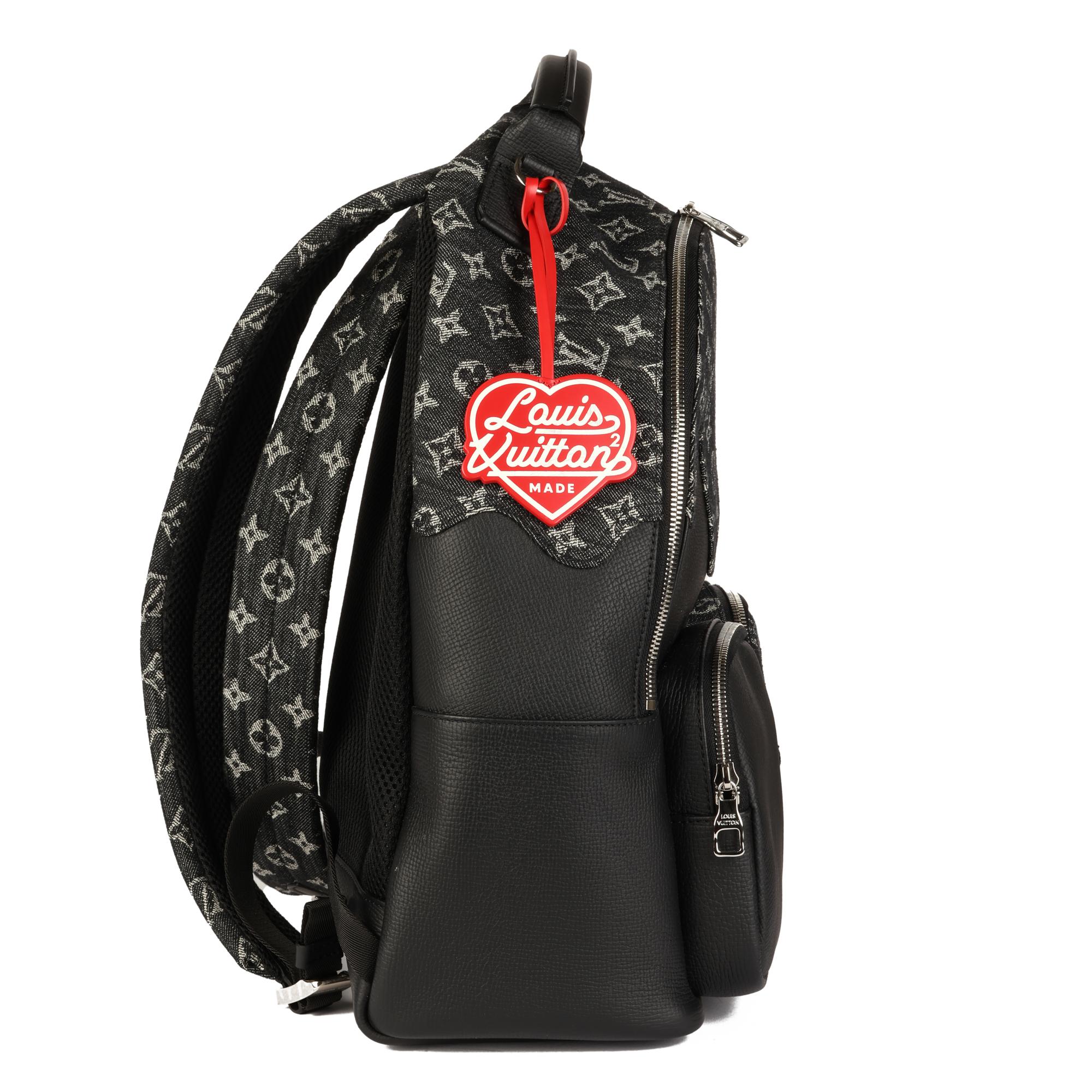 Black Louis Vuitton xNigo Navy Taurillon Leather & Monogram Denim MultiPocket Backpack For Sale