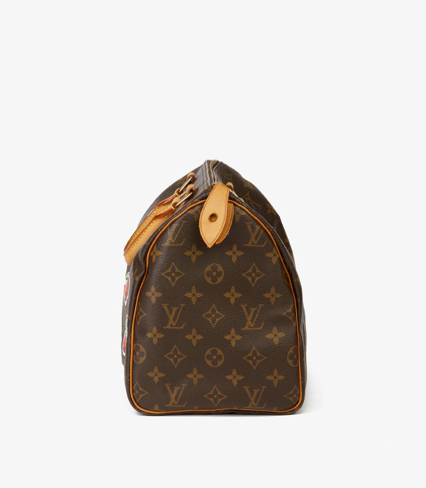 Louis Vuitton Xupes x Year Zero London Handgemalte Kirschen Speedy 30 (Schwarz) im Angebot