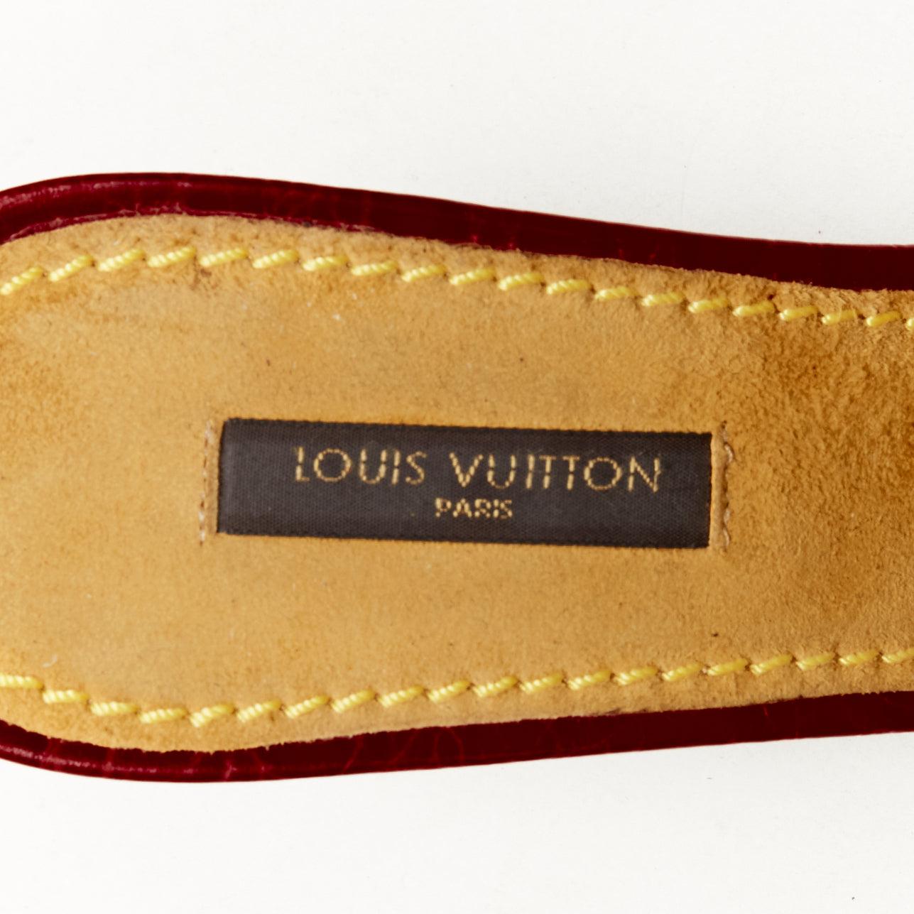 LOUIS VUITTON Y2K blue denim buckle leather high heel mule sandal EU37 4