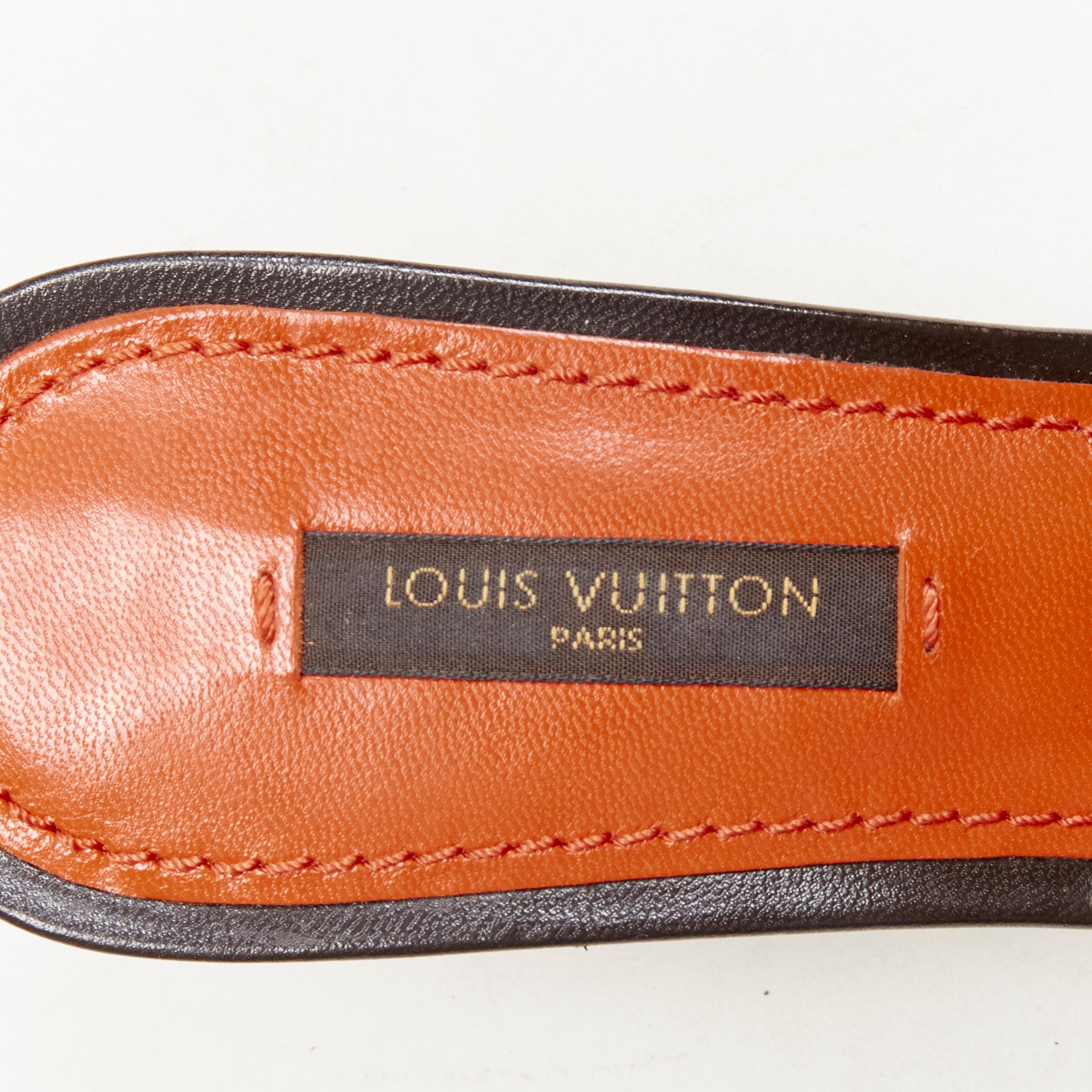 LOUIS VUITTON Y2K orange perforated LV monogram gold buckle heel sandal EU36.5 For Sale 4