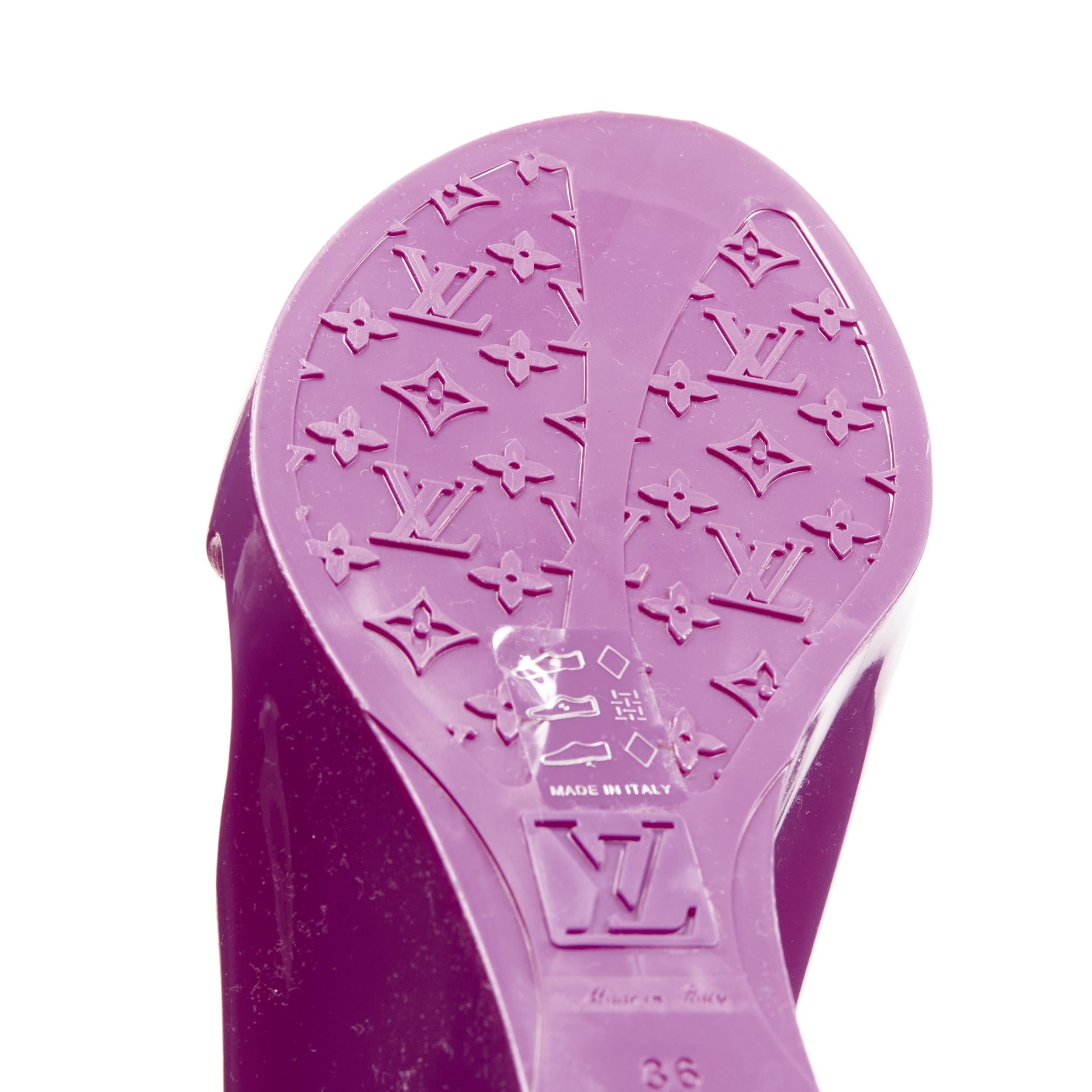 LOUIS VUITTON Y2K purple rubber T-strap logo magic tape wedge sandal EU36 For Sale 2
