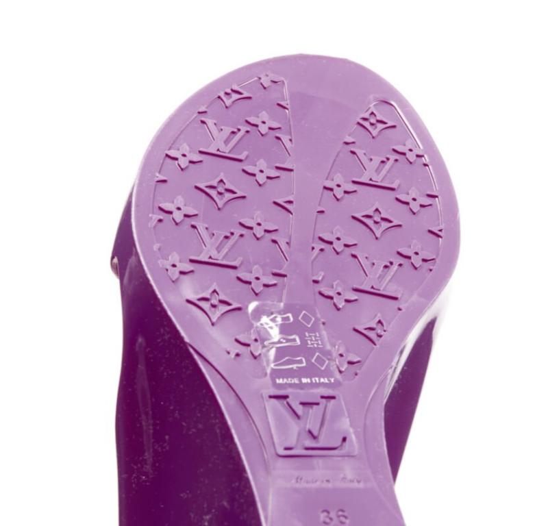 LOUIS VUITTON Y2K purple rubber T-strap logo magic tape wedge sandal EU36 For Sale 5