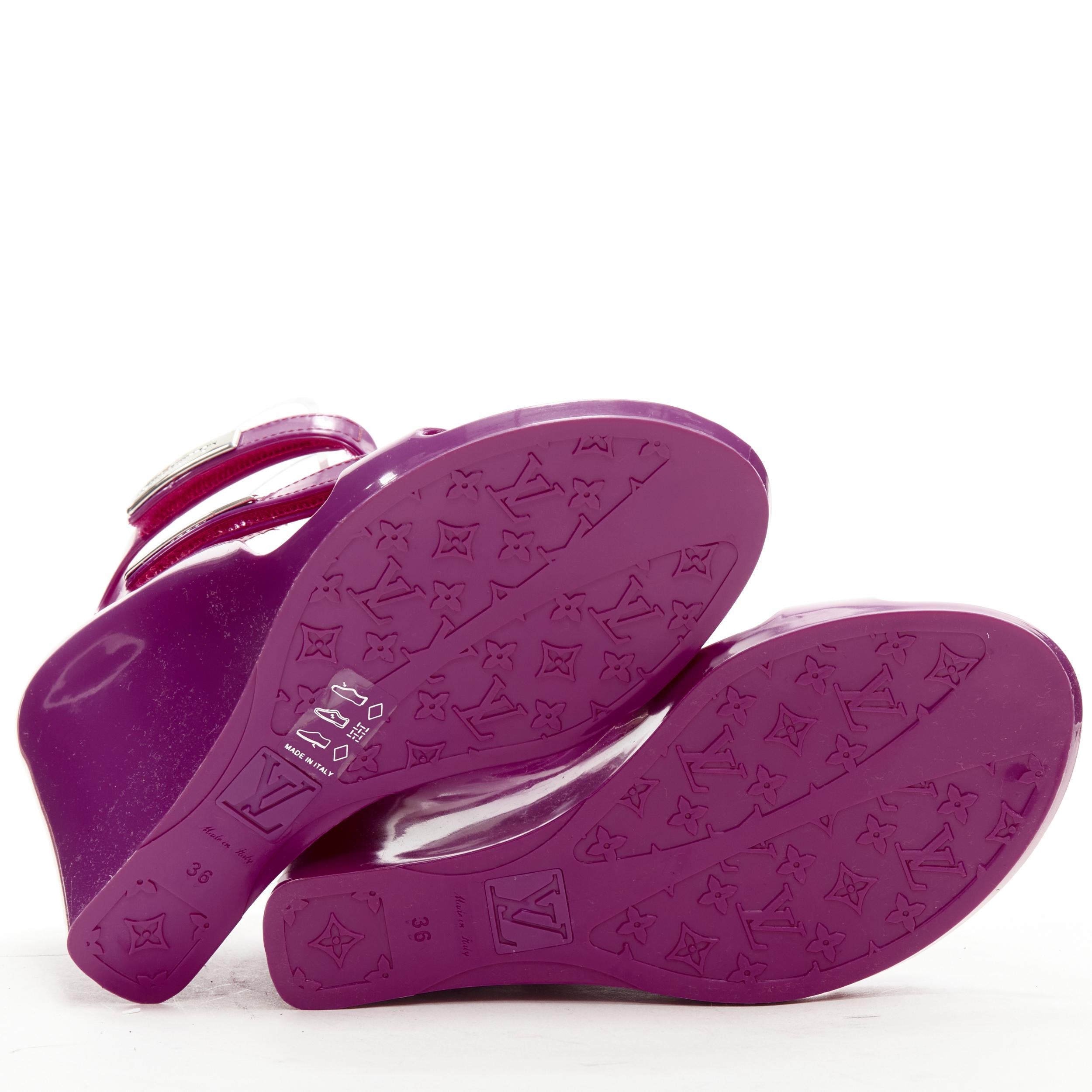 LOUIS VUITTON Y2K purple rubber T-strap logo magic tape wedge sandal EU36 For Sale 3