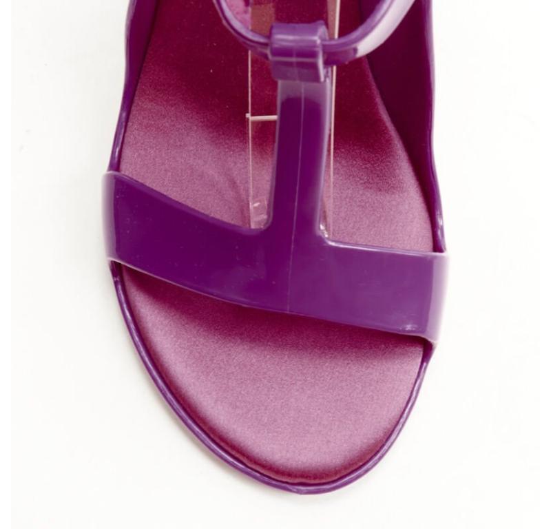 LOUIS VUITTON Y2K purple rubber T-strap logo magic tape wedge sandal EU36 For Sale 1