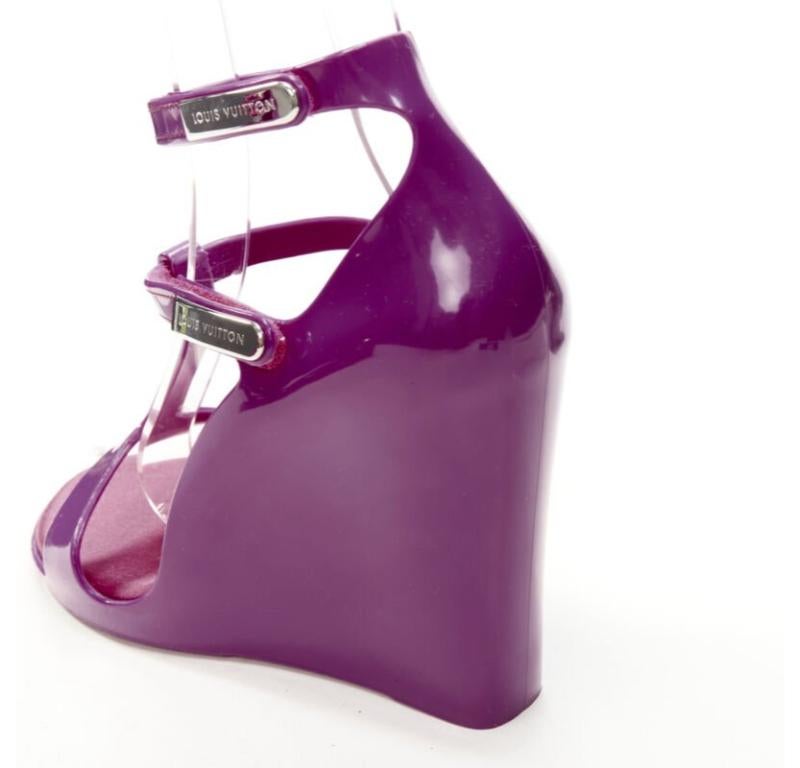 LOUIS VUITTON Y2K purple rubber T-strap logo magic tape wedge sandal EU36 For Sale 2
