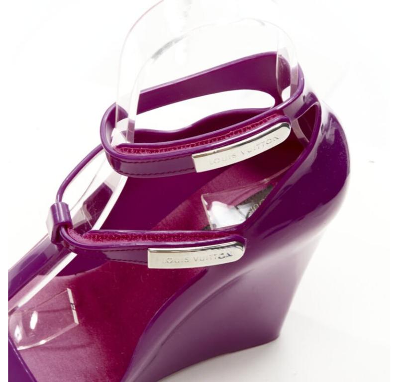 LOUIS VUITTON Y2K purple rubber T-strap logo magic tape wedge sandal EU36 For Sale 3