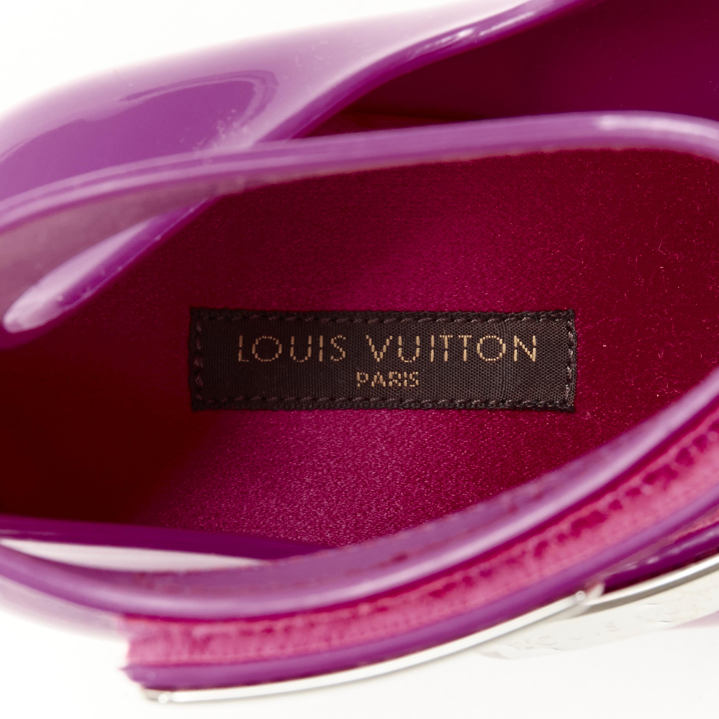 LOUIS VUITTON Y2K purple rubber T-strap logo magic tape wedge sandal EU36 For Sale 1