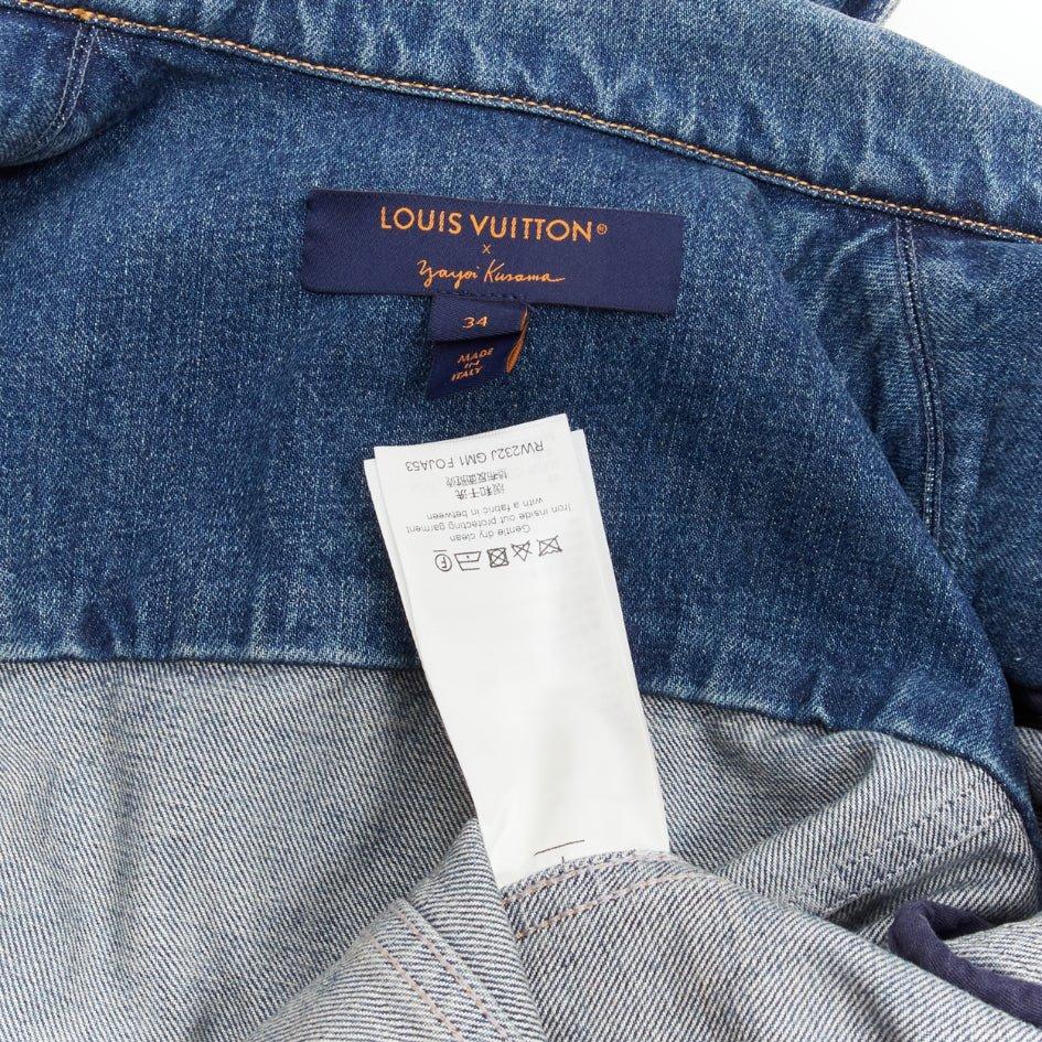 LOUIS VUITTON Yayoi Kusama 2023 Faces leather patch blue denim jacket FR34 XS For Sale 5