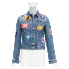 LOUIS VUITTON Yayoi Kusama 2023 Chaqueta vaquera con parches de lana y cuero Faces FR34 XS