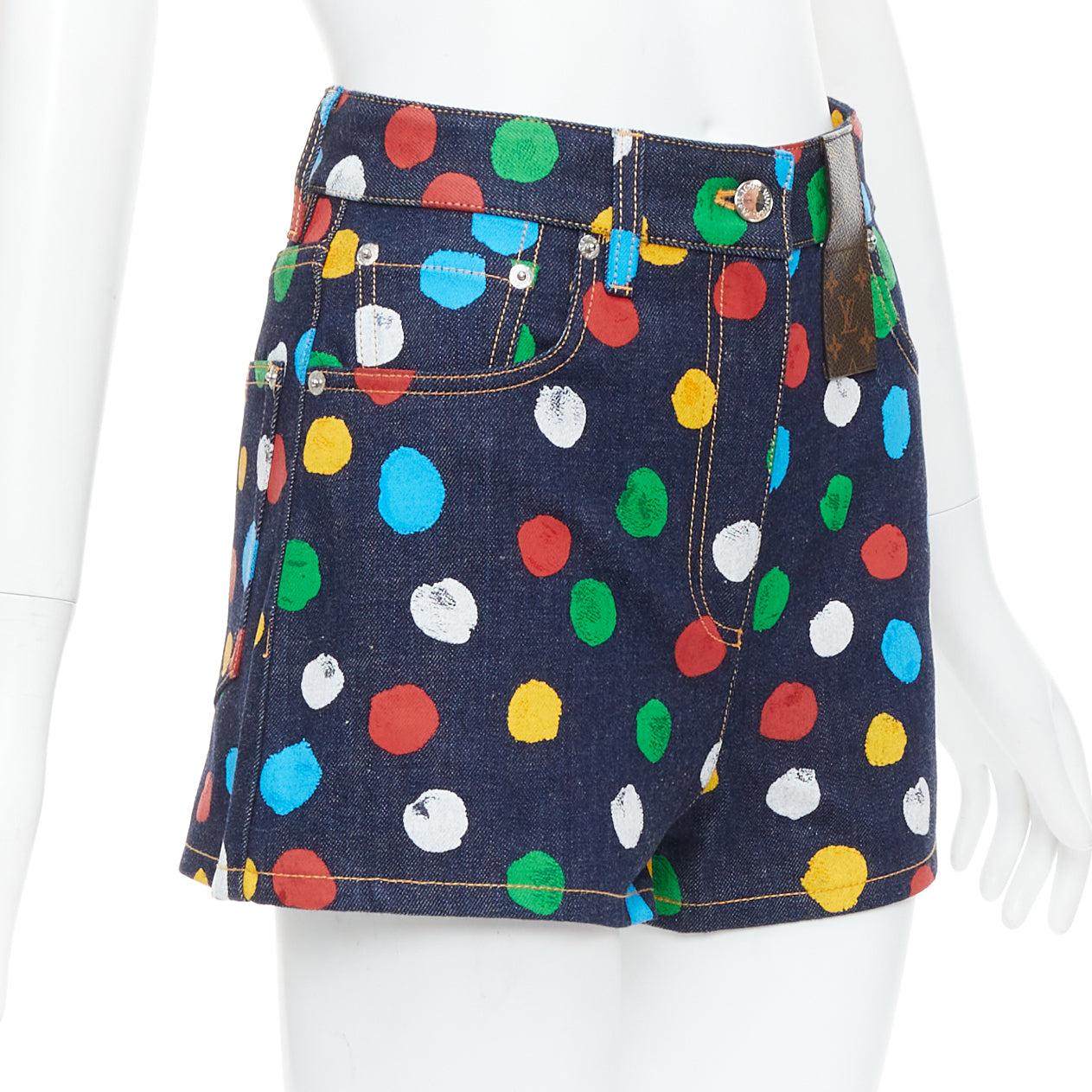 Black LOUIS VUITTON Yayoi Kusama Painted Dots logo patch denim shorts FR34 XS For Sale