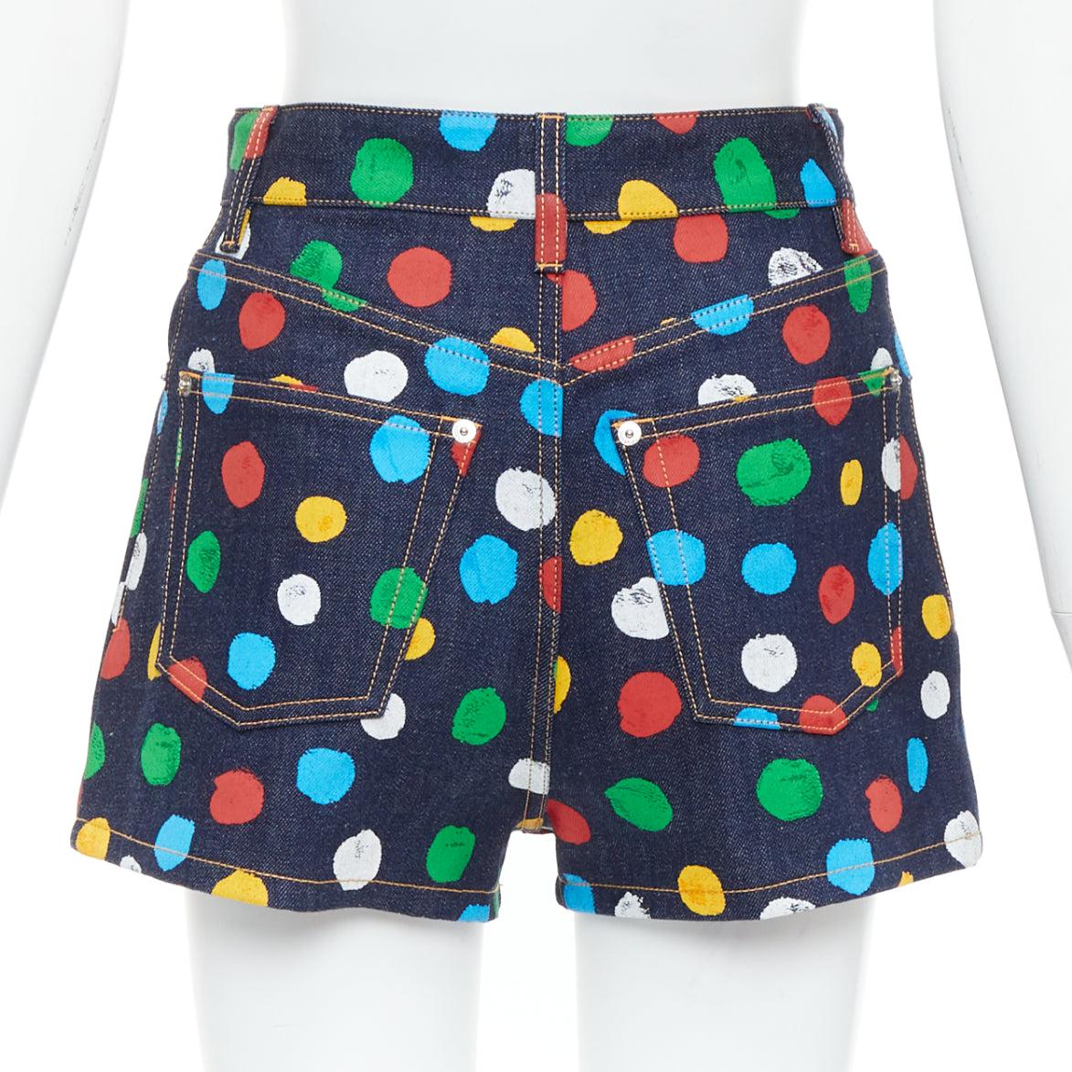 Women's LOUIS VUITTON Yayoi Kusama Painted Dots logo patch denim shorts FR34 XS For Sale
