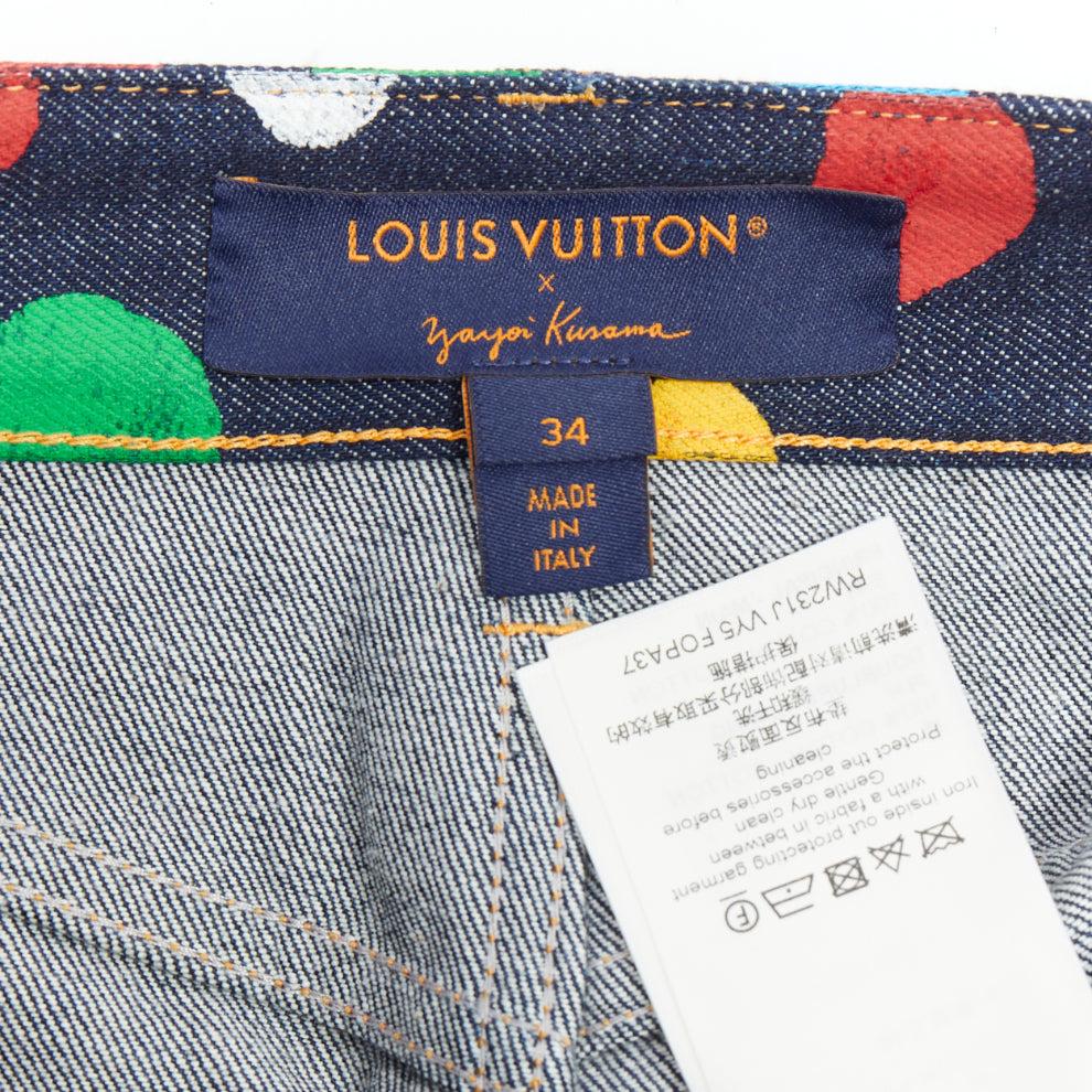 LOUIS VUITTON Yayoi Kusama Painted Dots logo patch denim shorts FR34 XS For Sale 4