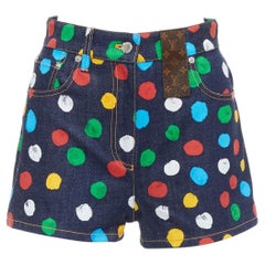 LOUIS VUITTON Yayoi Kusama Painted Dots logo patch denim shorts FR34 XS