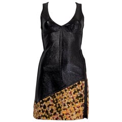 LOUIS VUITTON yellow 2014 ASYMMETRIC TWEED & PATENT Sleeveless Dress 36 XS