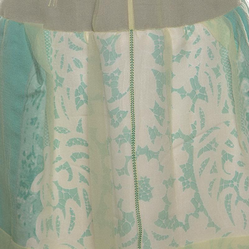 Louis Vuitton Yellow and Green Silk Lace Trim Skirt M In Good Condition In Dubai, Al Qouz 2