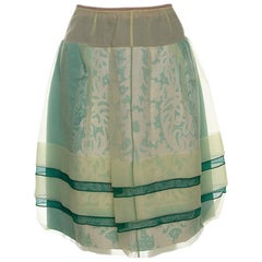 Louis Vuitton Yellow and Green Silk Lace Trim Skirt M