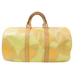 Vintage Louis Vuitton Yellow Beige Monogram Vernis Fleurs Barrel Duffle Bag 863335