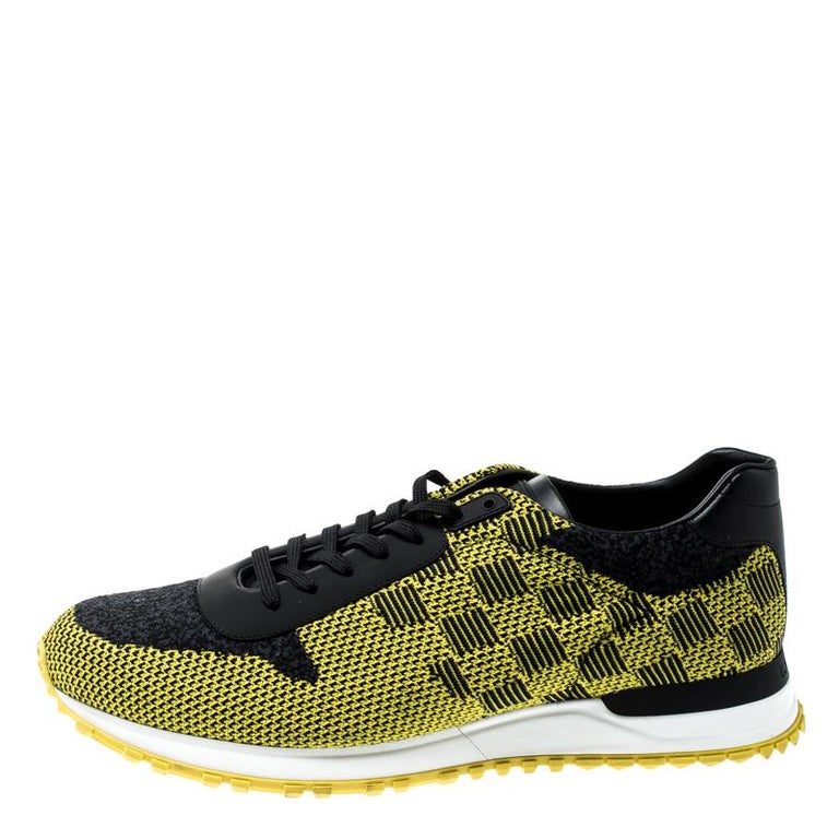 Louis Vuitton Yellow/Black Cotton Knit And Leather Run Away Sneakers Size 42.5 For Sale at 1stdibs