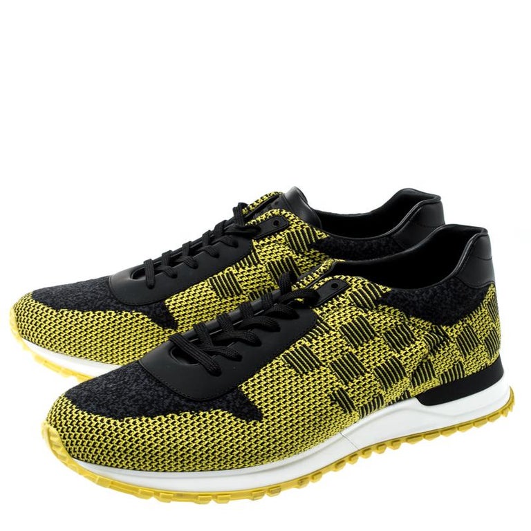 Louis Vuitton Yellow/Black Cotton Knit And Leather Run Away Sneakers Size 42.5 For Sale at 1stdibs