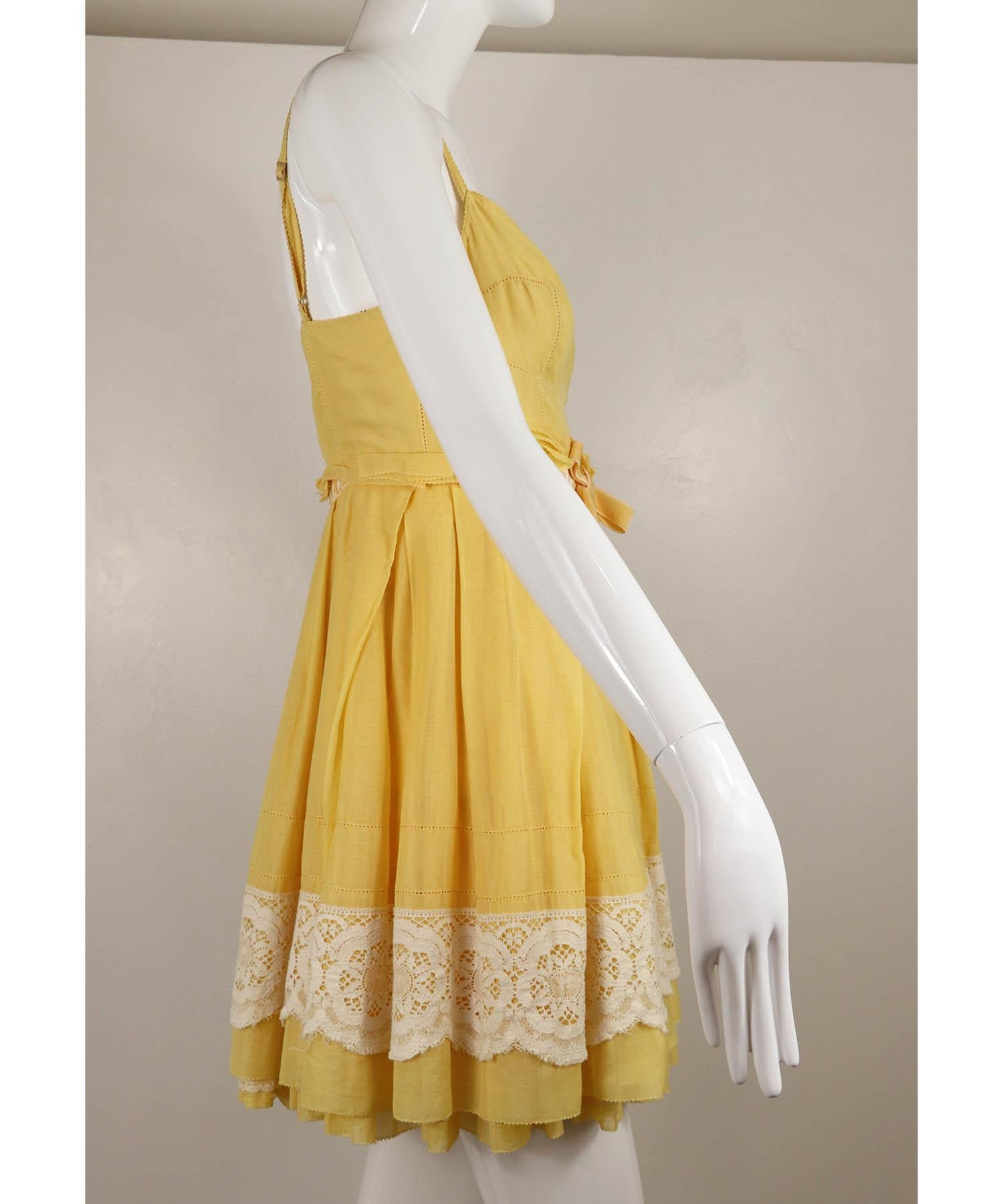 Orange Louis Vuitton Yellow Cotton White Lace Babydoll Dress Vintage Y2K