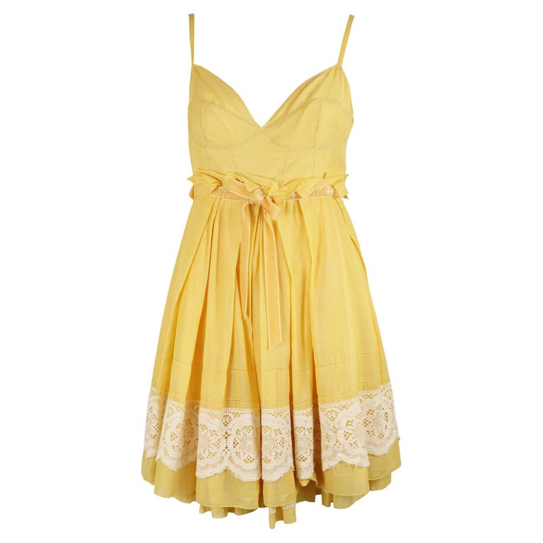 Louis Vuitton Yellow Cotton White Lace Babydoll Dress Vintage Y2K at 1stDibs