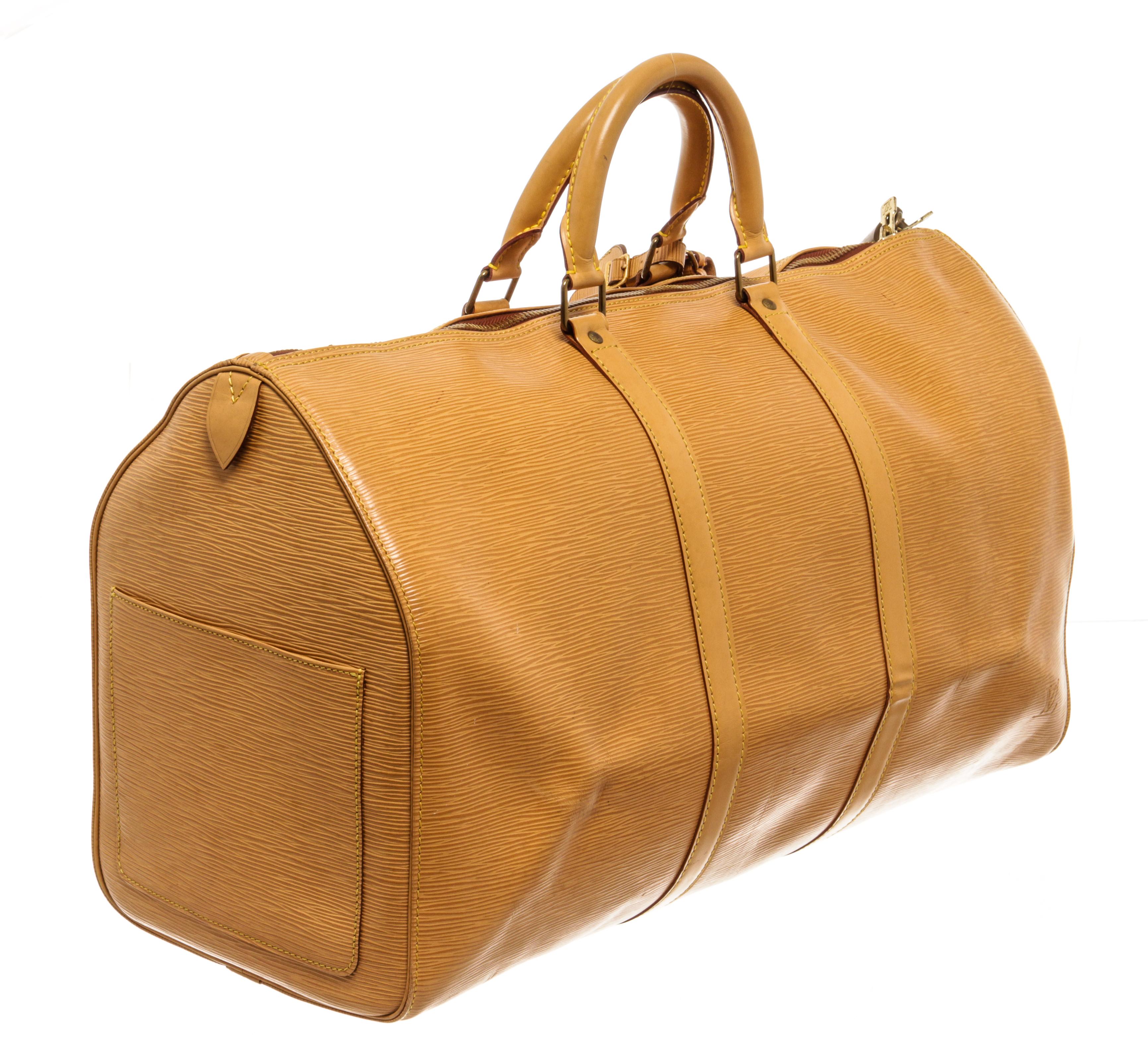 Louis Vuitton Yellow Epi Leather Keepall 50 cm Duffle Luggage Bag In Good Condition In Irvine, CA