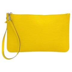 Used Louis Vuitton Yellow Epi Leather Neverfull Pochette GM Wristlet Pouch 863415