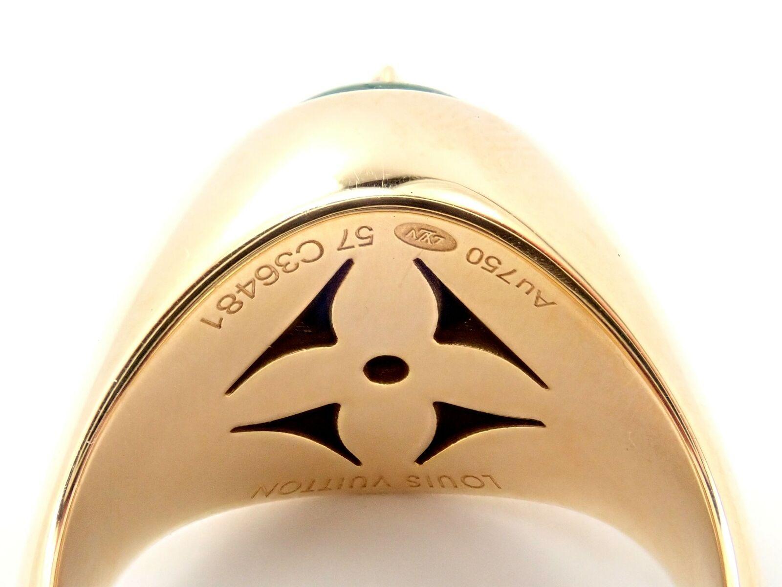 Brilliant Cut Louis Vuitton Yellow Gold Diamond Malachite Blossom Signet Ring For Sale