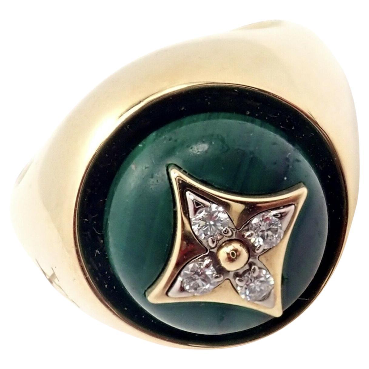 Louis Vuitton Yellow Gold Diamond Malachite Blossom Signet Ring For Sale