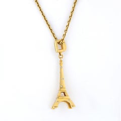 Louis Vuitton Yellow Gold Eiffel Tower Diamond Charm Pendant Necklace