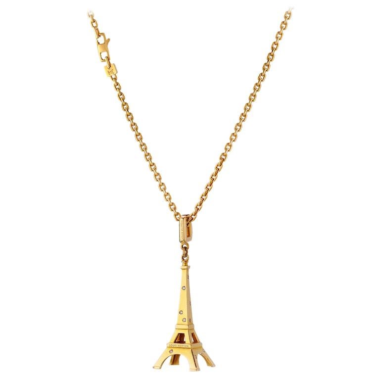 Louis Vuitton Yellow Gold Eiffel Tower Diamond Charm Pendant Necklace