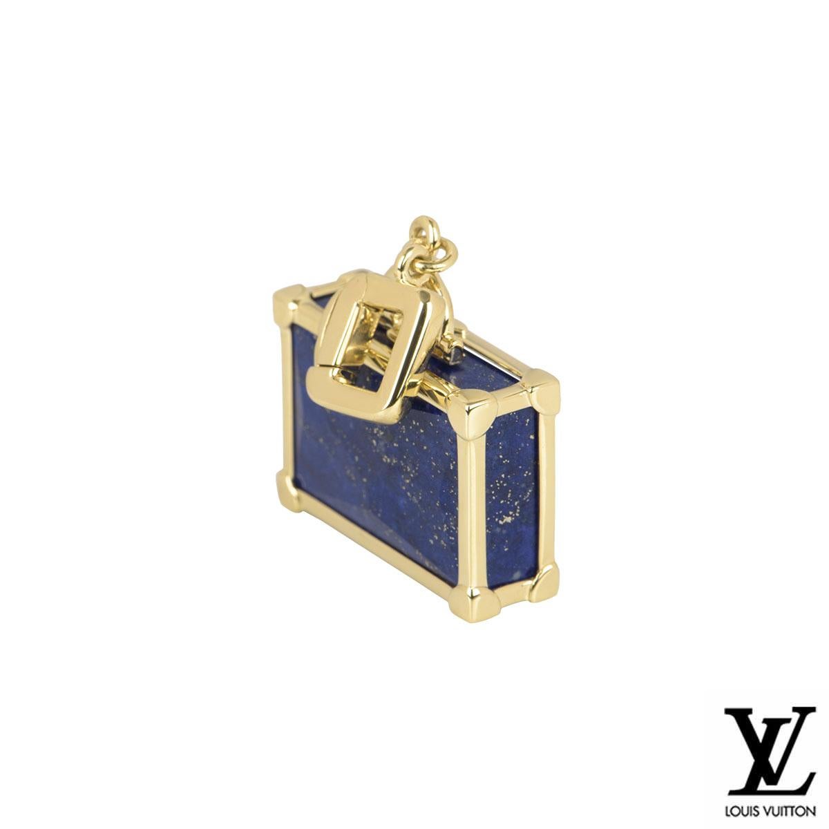Louis Vuitton Yellow Gold Lapis Lazuli Suitcase Charm In Excellent Condition For Sale In London, GB