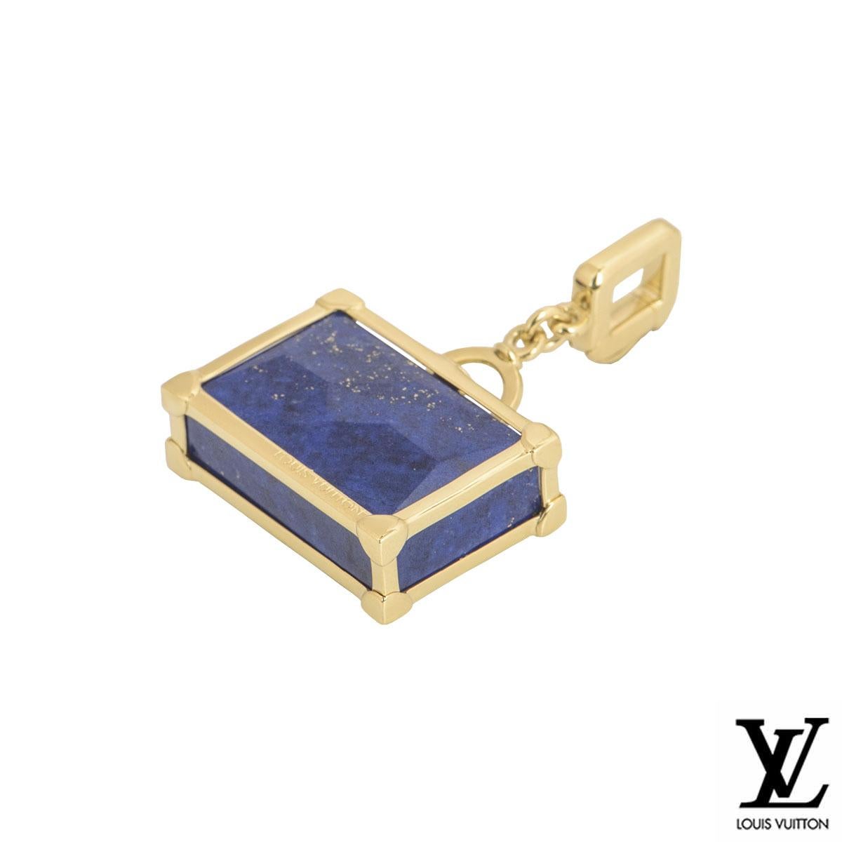 Women's or Men's Louis Vuitton Yellow Gold Lapis Lazuli Suitcase Charm For Sale
