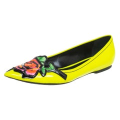 Louis Vuitton - Chaussures de ballet pointues en cuir jaune ornées de fleurs, taille 36,5