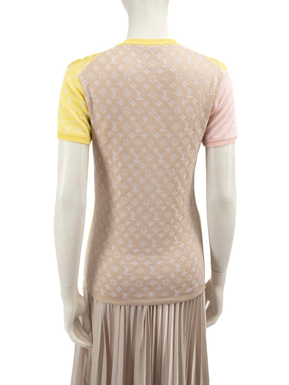 Beige Louis Vuitton Yellow Monogram Silk Knit Sweater Top Size S