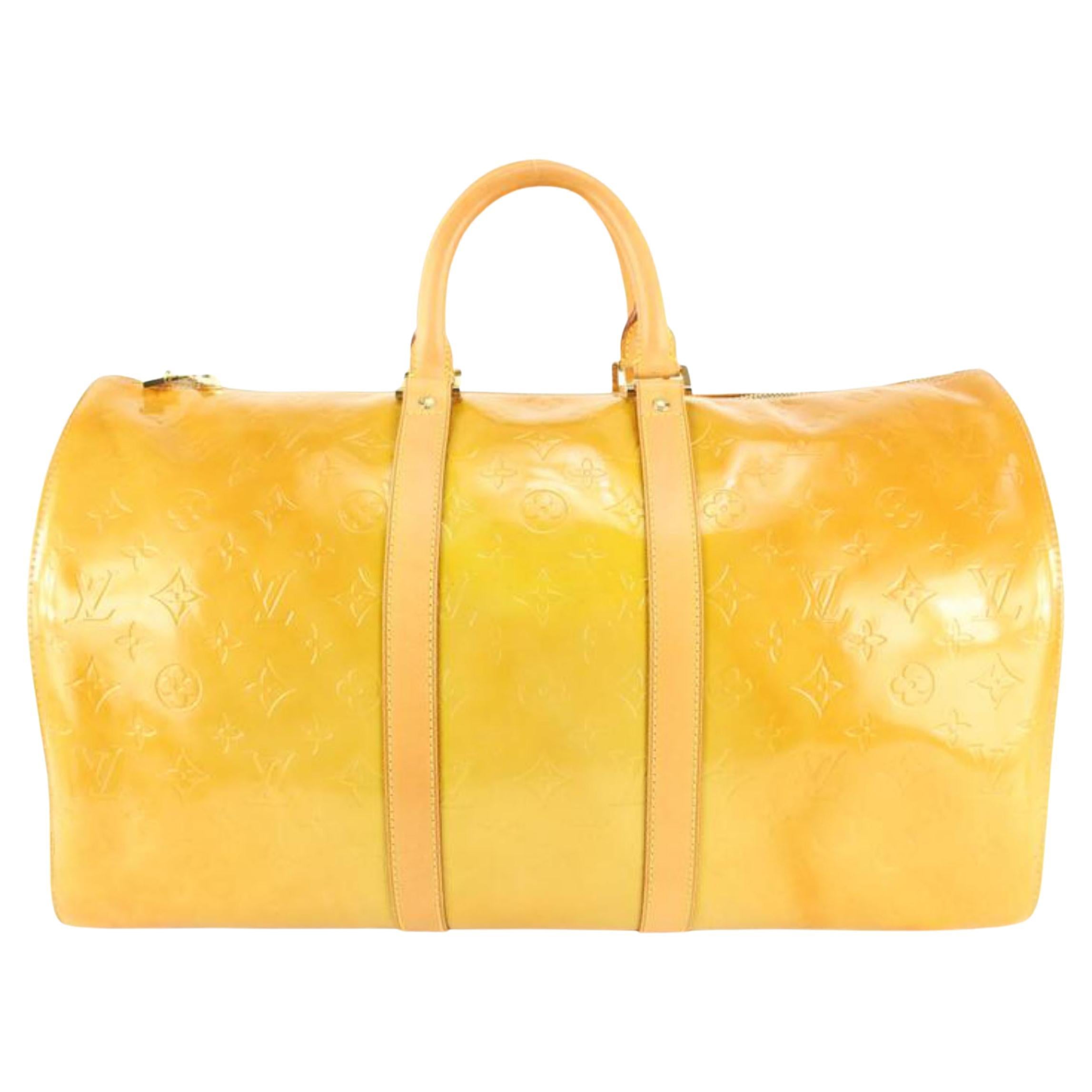 Louis Vuitton Yellow Monogram Vernis Mercer Keepall Duffle Bag 23lz531s For Sale