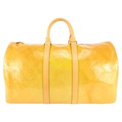Used Louis Vuitton Yellow Monogram Vernis Mercer Keepall Duffle Bag 23lz531s