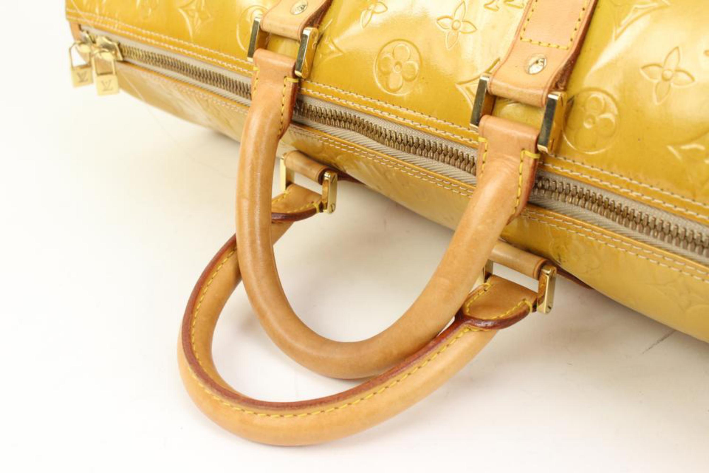 Louis Vuitton Yellow Monogram Vernis Mercer Keepall Duffle Bag 88lv317s In Good Condition For Sale In Dix hills, NY