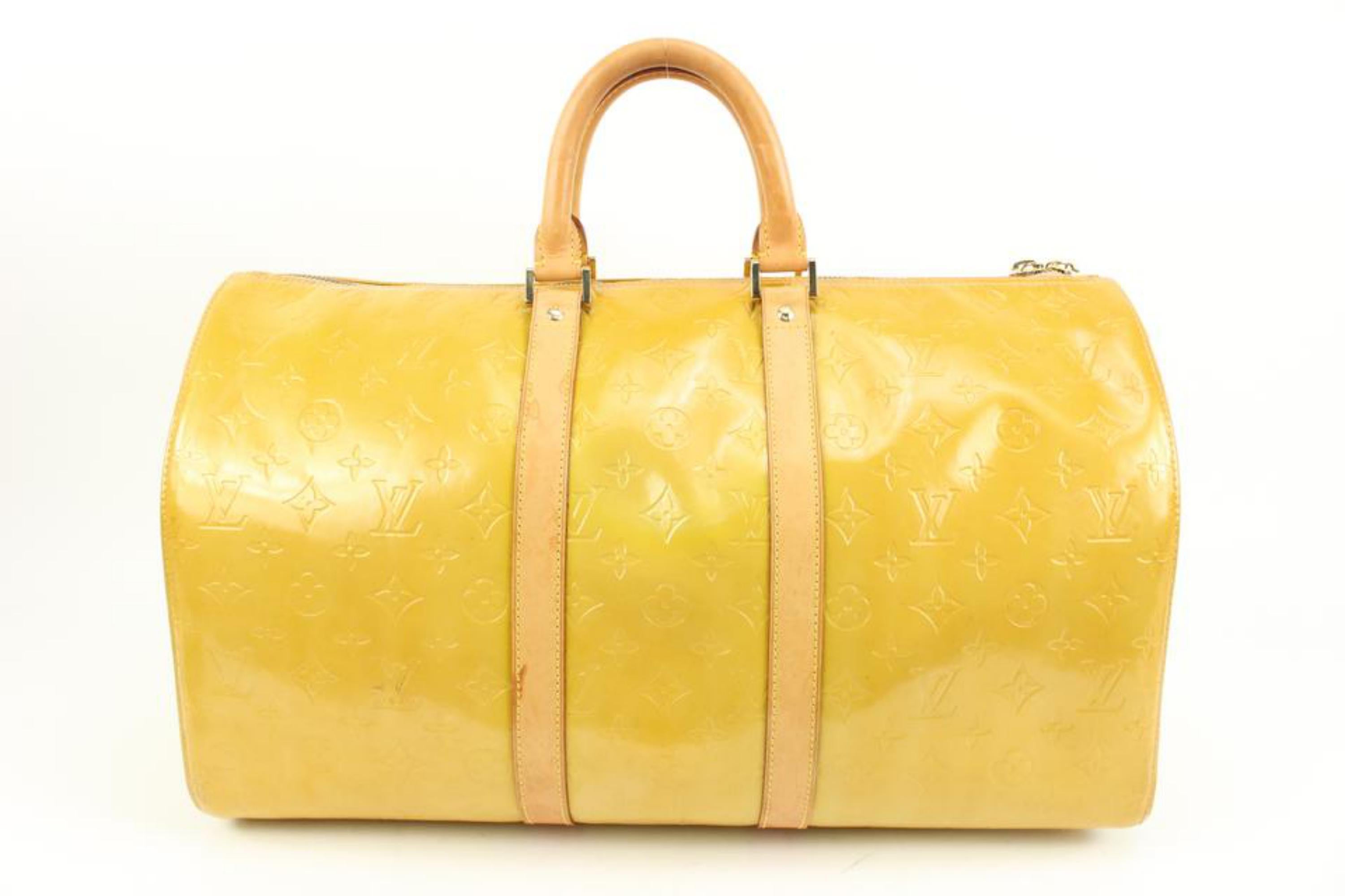 Women's Louis Vuitton Yellow Monogram Vernis Mercer Keepall Duffle Bag 88lv317s For Sale