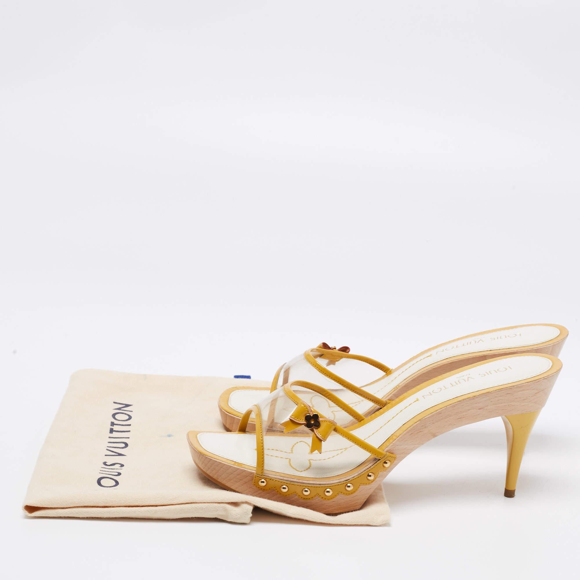 Louis Vuitton Yellow Patent Leather And PVC Bow Platform Slide Sandals Size 40.5 For Sale 1